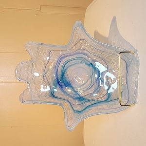 Hamsa Hand Blue Green Swirl Studio Art Glass Dish